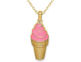 14K Yellow Gold Strawberry Ice Cream Cone Charm Pendant Necklace with Chain
